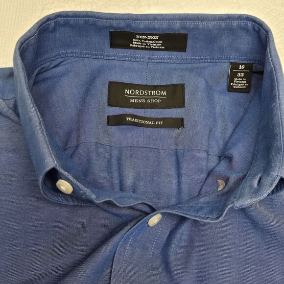 Nordstrom Blue Traditional Fit Collared Shirt Mens Shop 16 33 Non Iron - Picture 6 of 8